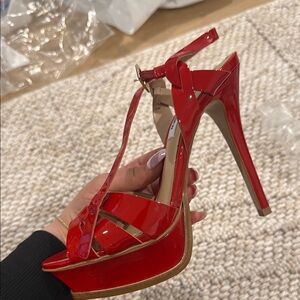Steve Madden Red Stiletto Heels with T-Strap Design